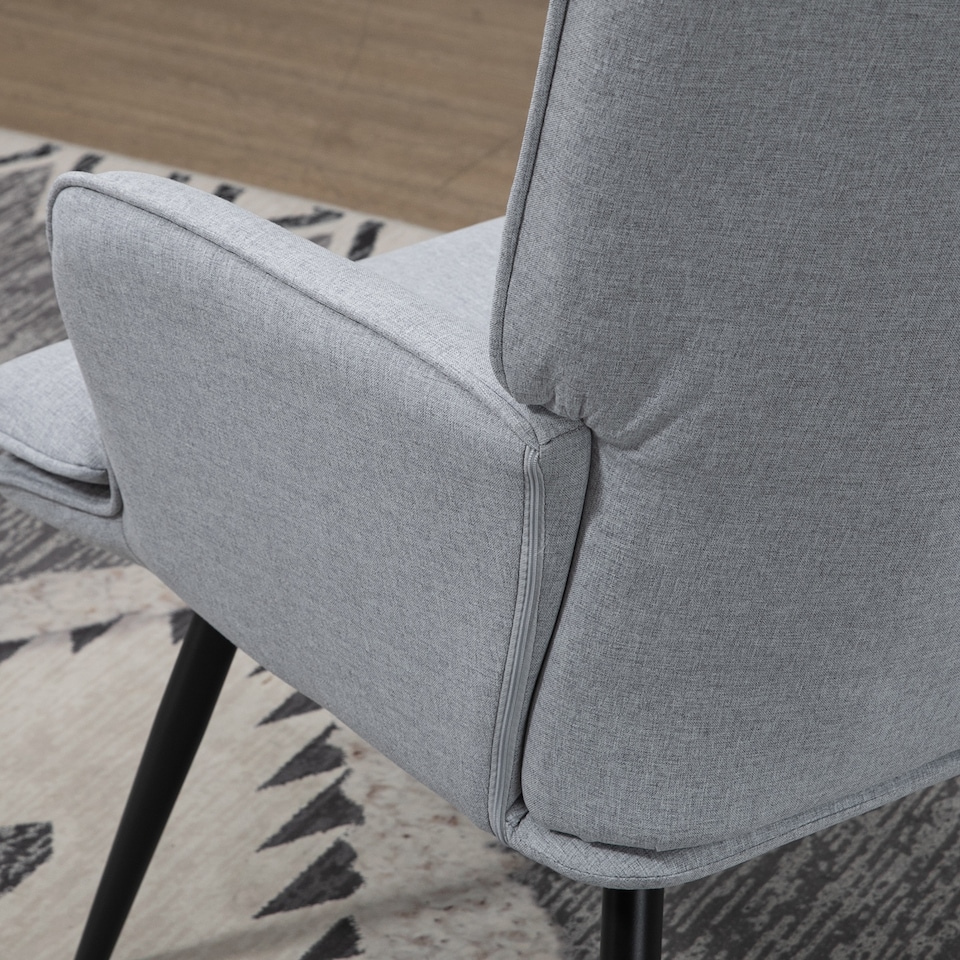 image 1 of HOMCOM Armchair with Footstool, Living Room Chair, Linen Accent Chair for Bedroom, Home Study, Light Grey