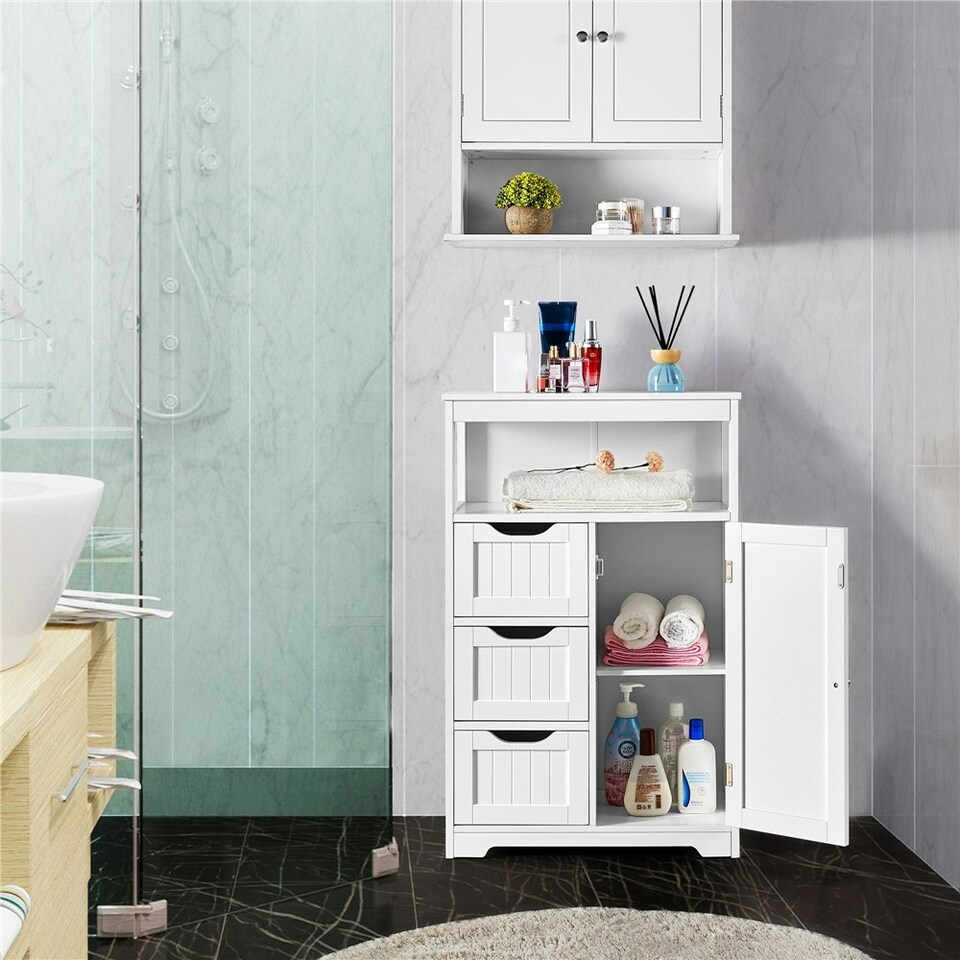 image 1 of Yaheetech Bathroom Floor Cabinet with Three Drawers