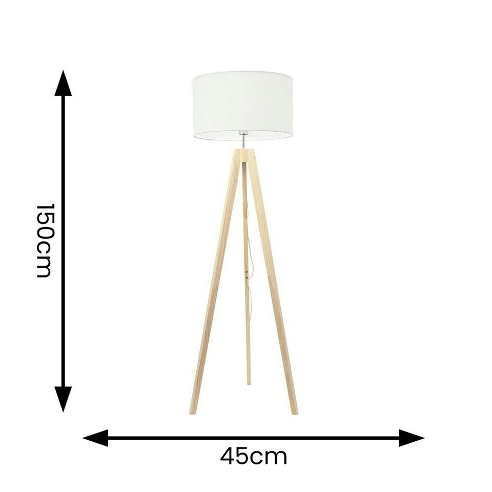 image 1 of ValueLights Jackson Natural Wood Tripod Floor Lamp with White Fabric Lamp Shade