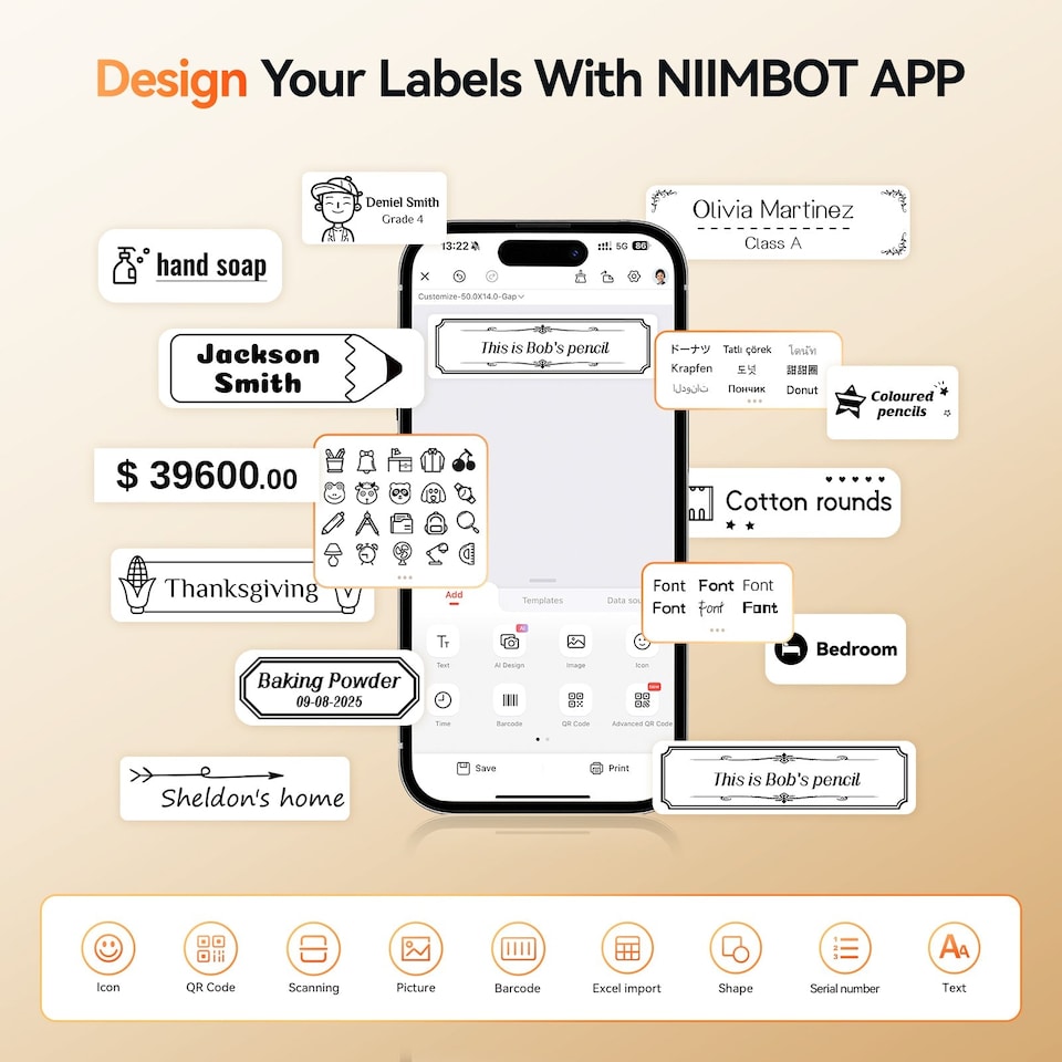 image 1 of NIIMBOT N1 Bluetooth Thermal Transfer Label Printer with Label Roll White