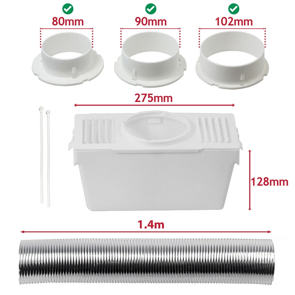 image 1 of SPARES2GO Tumble Dryer Vent Kit for White Knight Crosslee Aluminium Hose+ 3 x Adaptor 1.4m