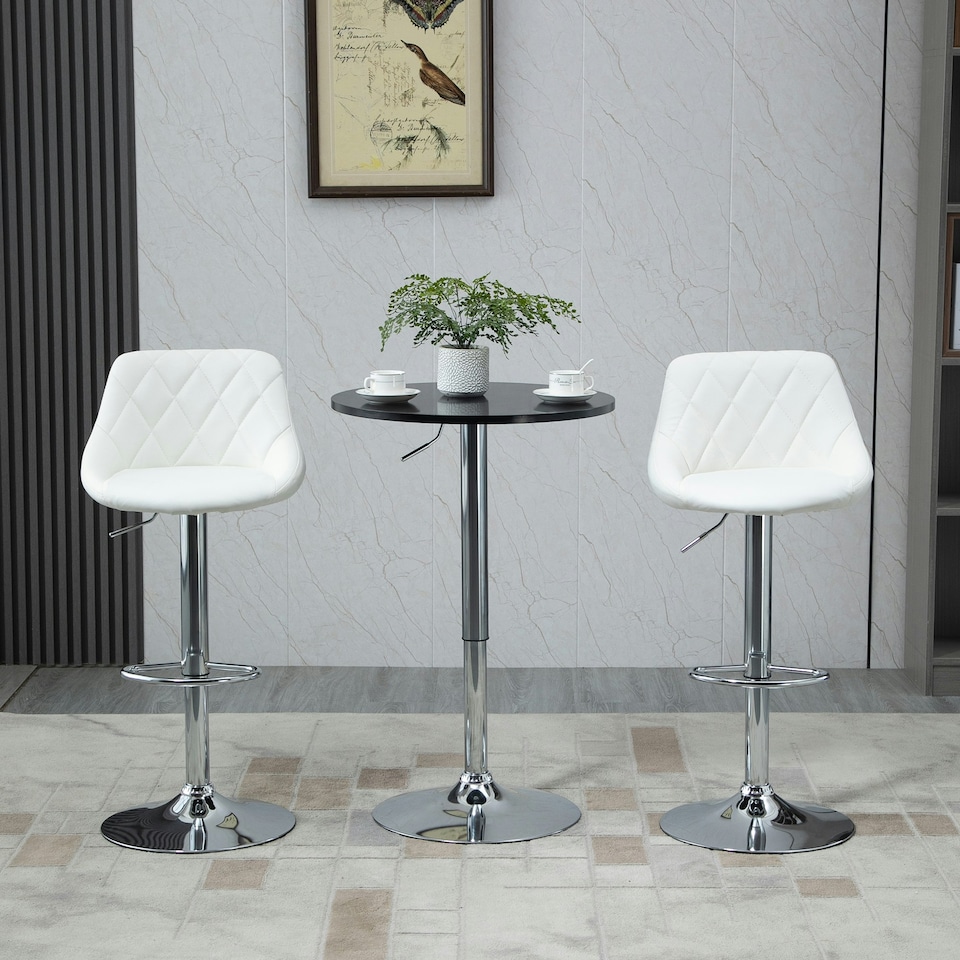 image 1 of HOMCOM Round Height Adjustable Bar Table Counter Pub Desk Metal Base Black