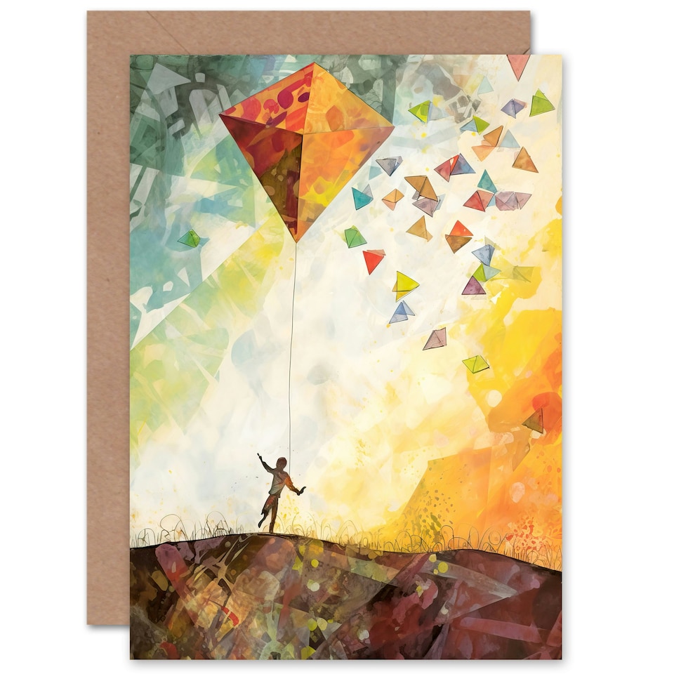image 1 of Carefree Kite Rainbow Landscape Children Kids Birthday Card