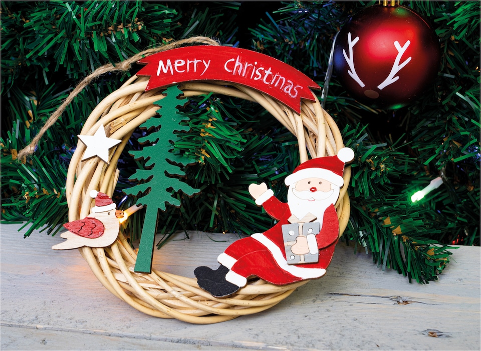 image 1 of Natural Colour  Hanging Wicker  Wreath With Santa-