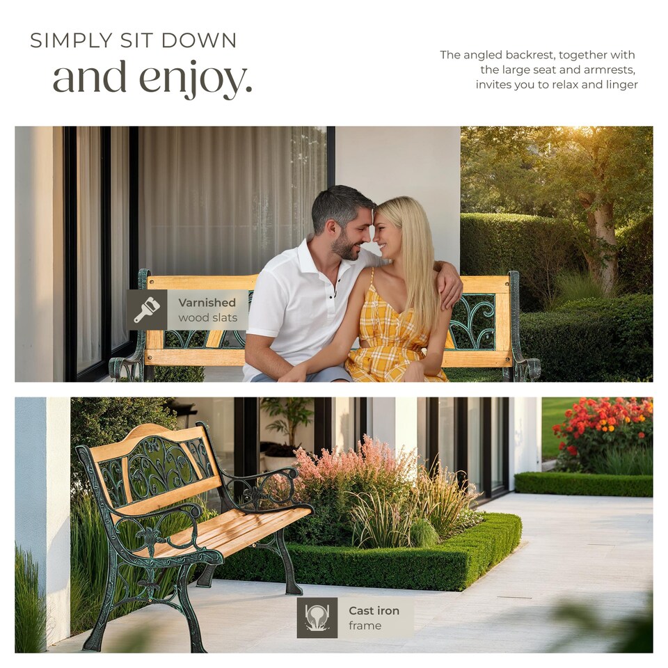 image 1 of Garden Bench Kathi - 2-seater, wood, cast iron, 124 x 60 x 83 cm | Brown | brown | 1