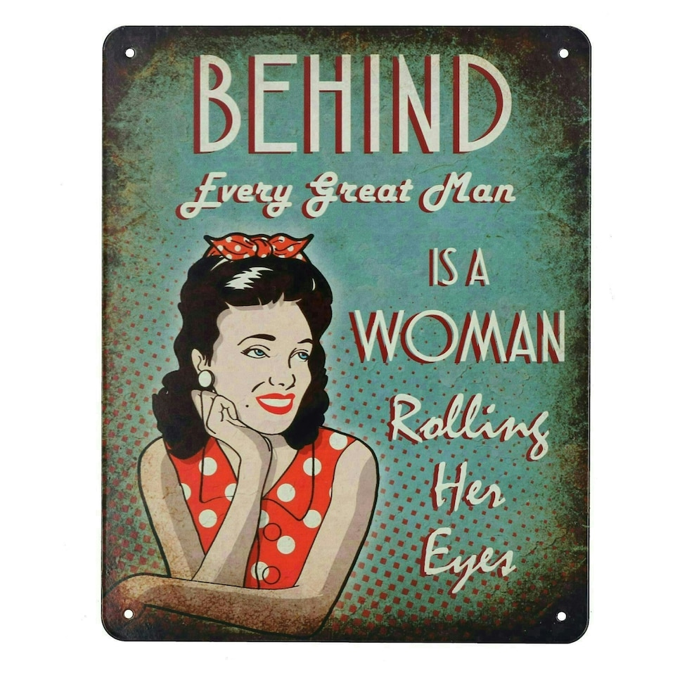 image 1 of Retro Hanging Woman Rolling Her Eyes Plaque Metal Sign 20x25cm