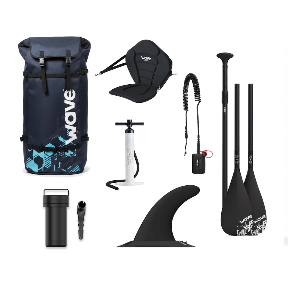 image 1 of Wave Surf Kids 3.0 2-in-1 Inflatable Paddle Board & Kayak (SUP), 8'6", Navy