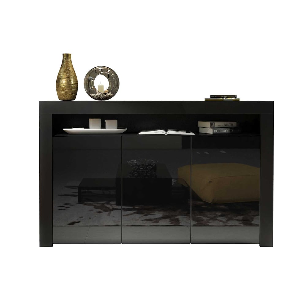 image 1 of TV Unit TV Stand Sideboard Storage Cabinet Cupboard Black High Gloss 155cm