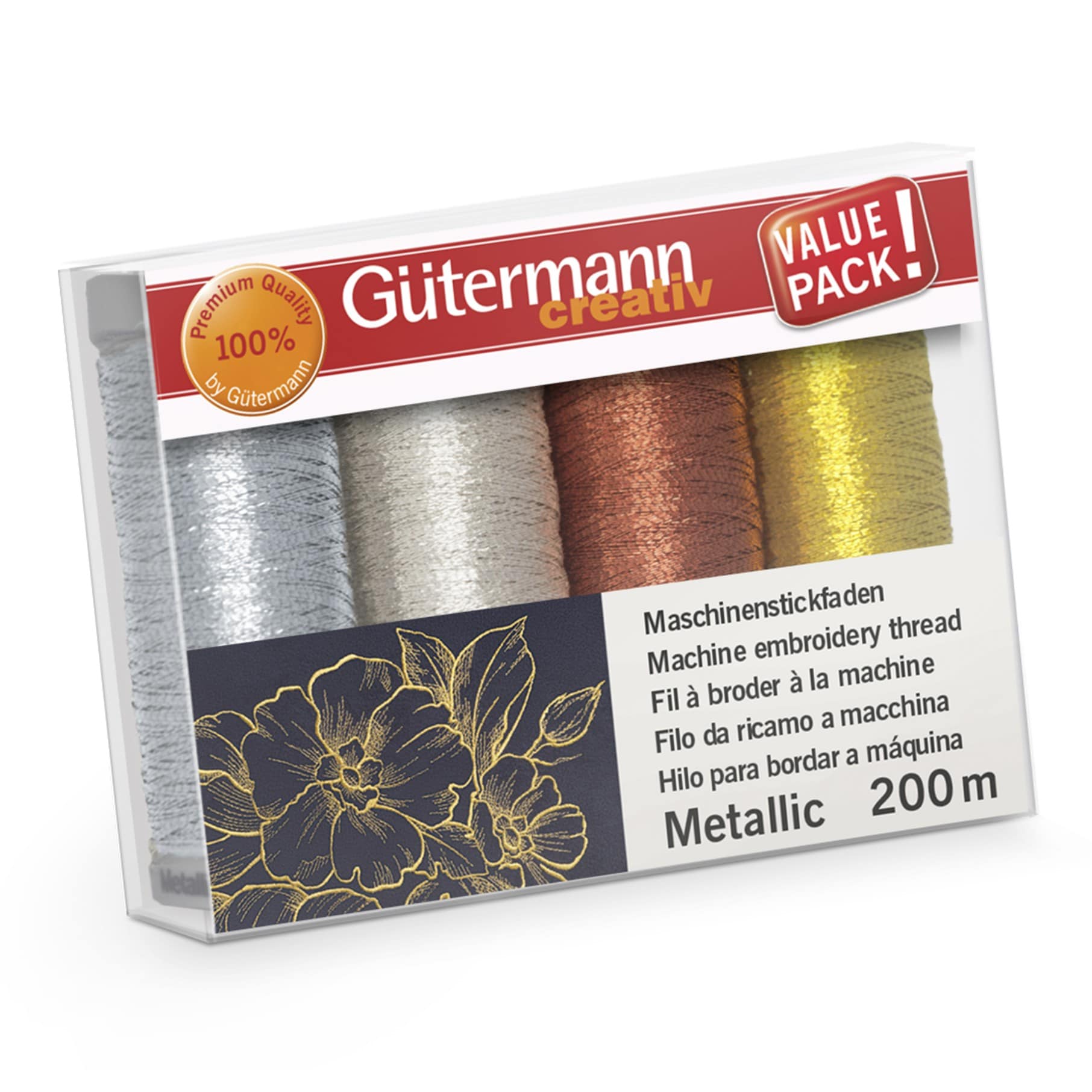 Gutermann Metallic Thread Set - 4x200m Assorted, Sparkling Decorative Embroidery & Sewing Thread