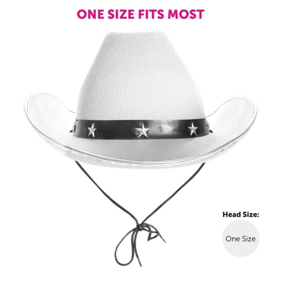 image 1 of Star Studded Cowboy Hat – Western Fancy Dress Accessory (Comes in Multiple Colours) Pink | 3