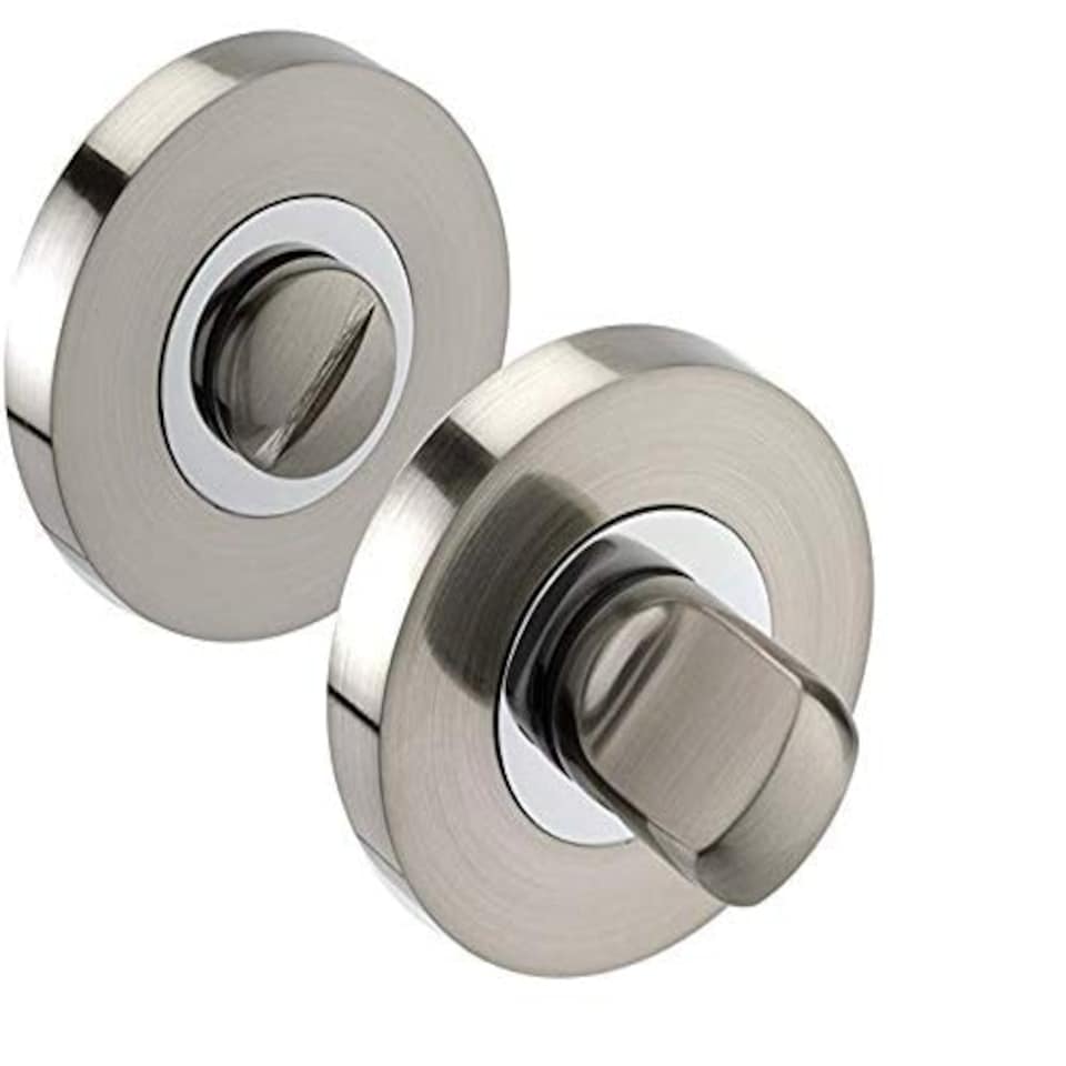 image 1 of Golden Grace Mitred Style Modern Bathroom Door Handles Set Lever Latch on Round Rose with Duo Chrome Finish with Ball Bearing Hinges and 64mm Tubular | Grey | 1 Set
