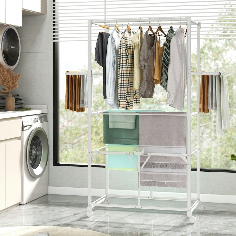image 1 of COSTWAY H-shaped Clothes Drying Rack Hanging Dryer Stand