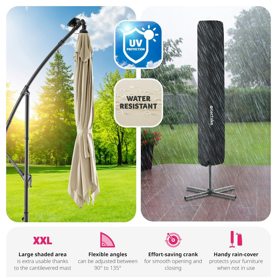 image 1 of Parasol Sunna - 250 x 250 cm with LED solar lighting, with protective cover Cream | Beige