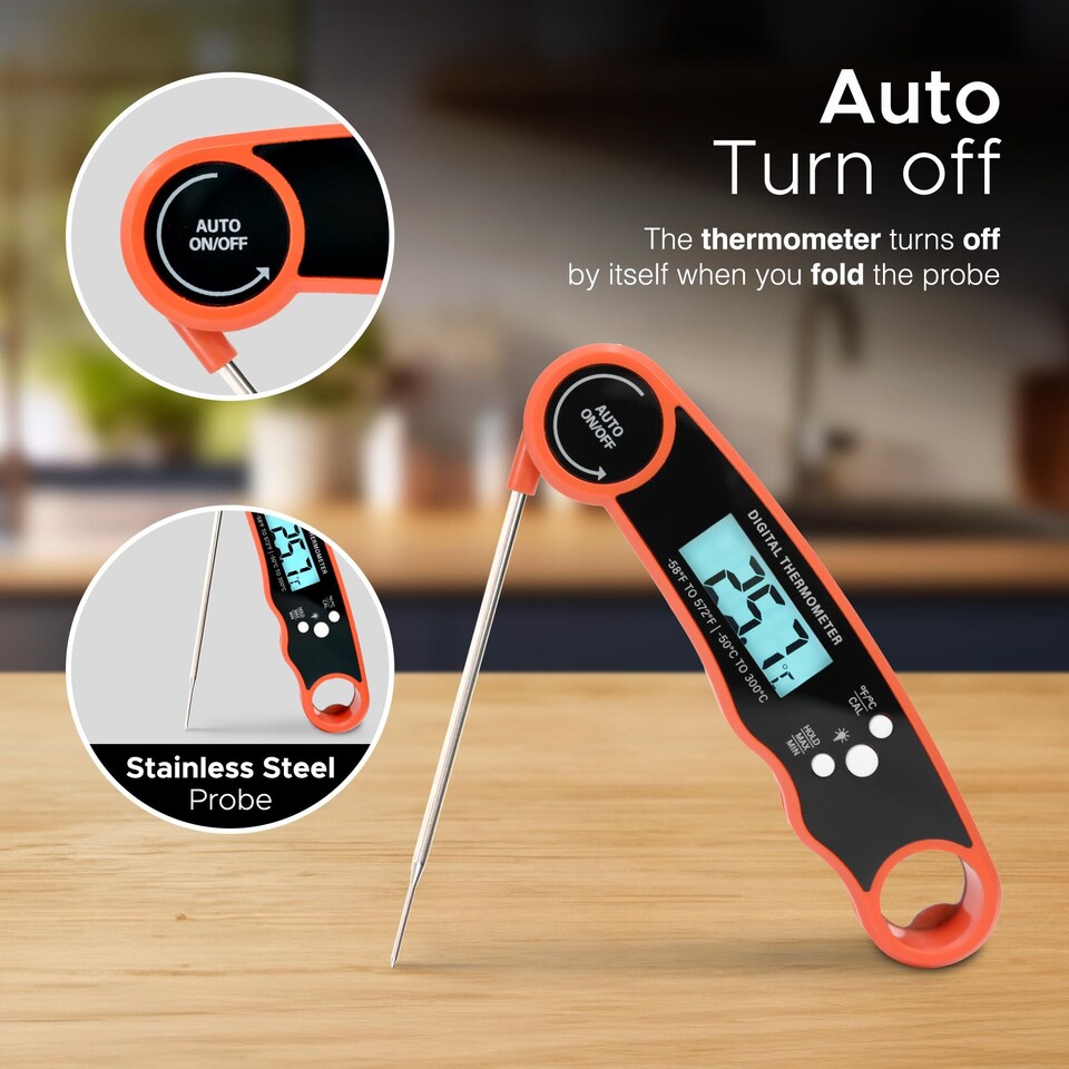 image 1 of Keplin Cook Digital Meat Thermometer Instant Read Foldable Probe Backlit LCD