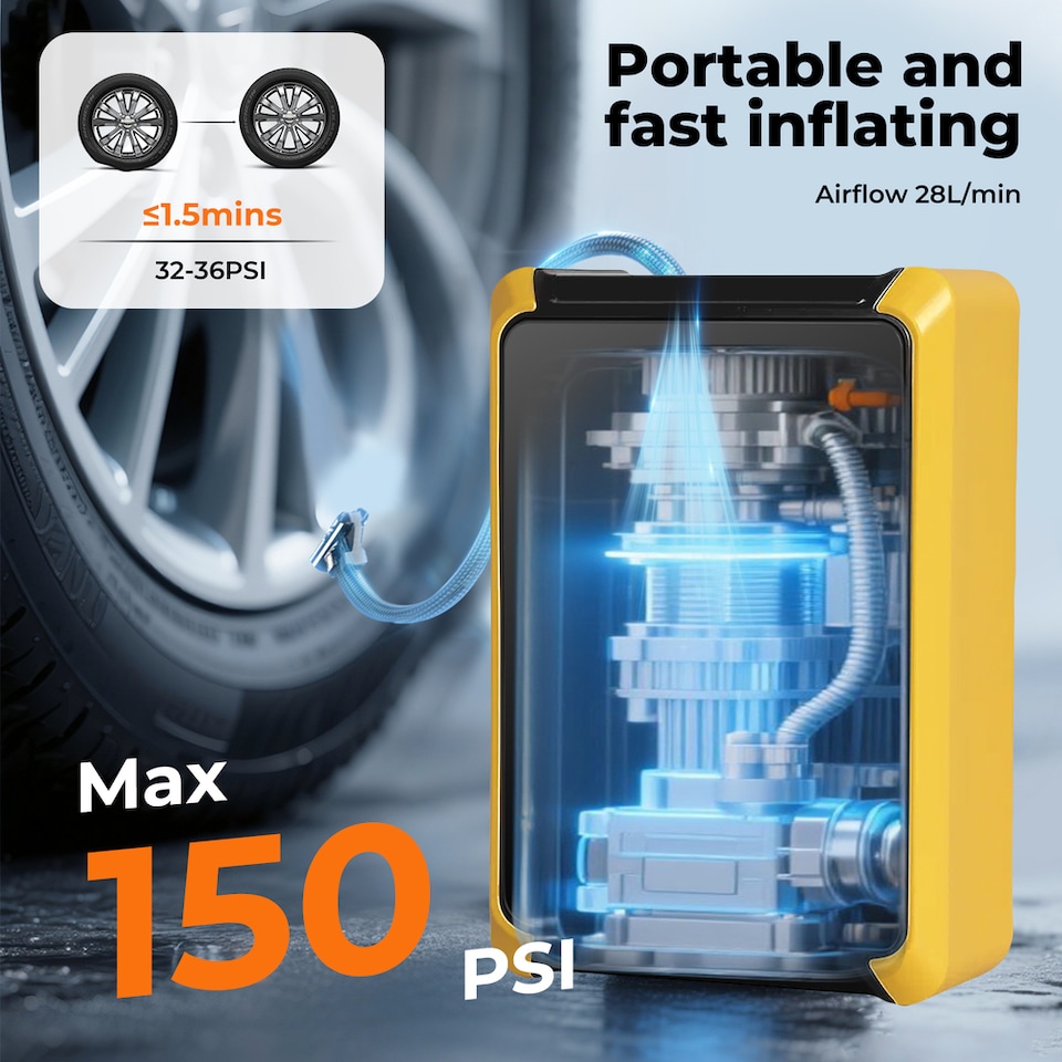 image 1 of 12V 150PSI Portable Air Compressor Dual Display LED Tire Inflator