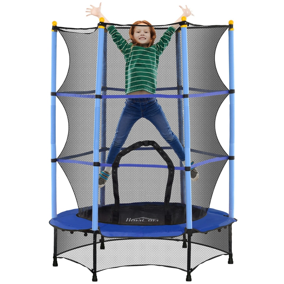 image 1 of HOMCOM 4.6FT Kids Trampoline with Safety Enclosure for Ages 3-10 Years Blue