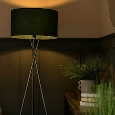 ValueLights Camden Brushed Chrome Tripod Floor Lamp Green Shade Green