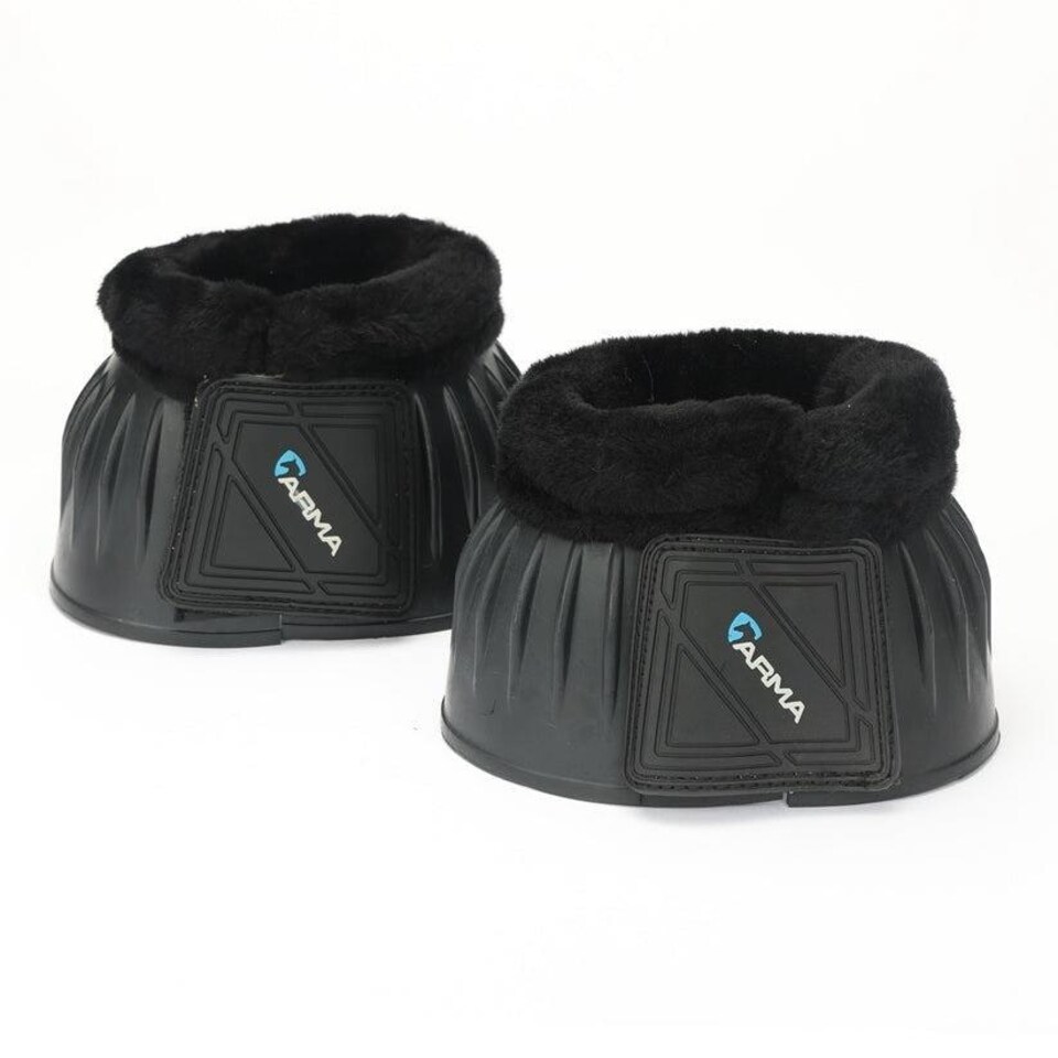 image 1 of Shires Arma Black Fleece Over Reach Boots Black | Colour: Black/Cherry
Size: Pony