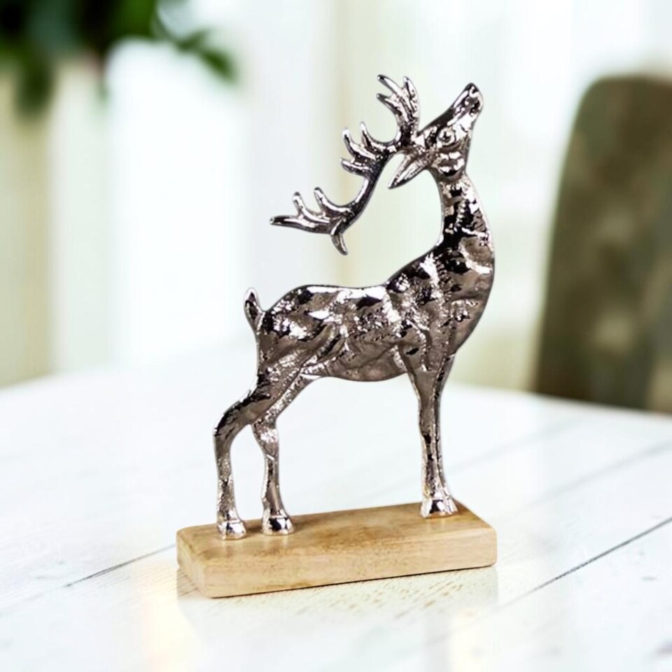 image 1 of Silver Metal Reindeer Christmas Decoration 22cm