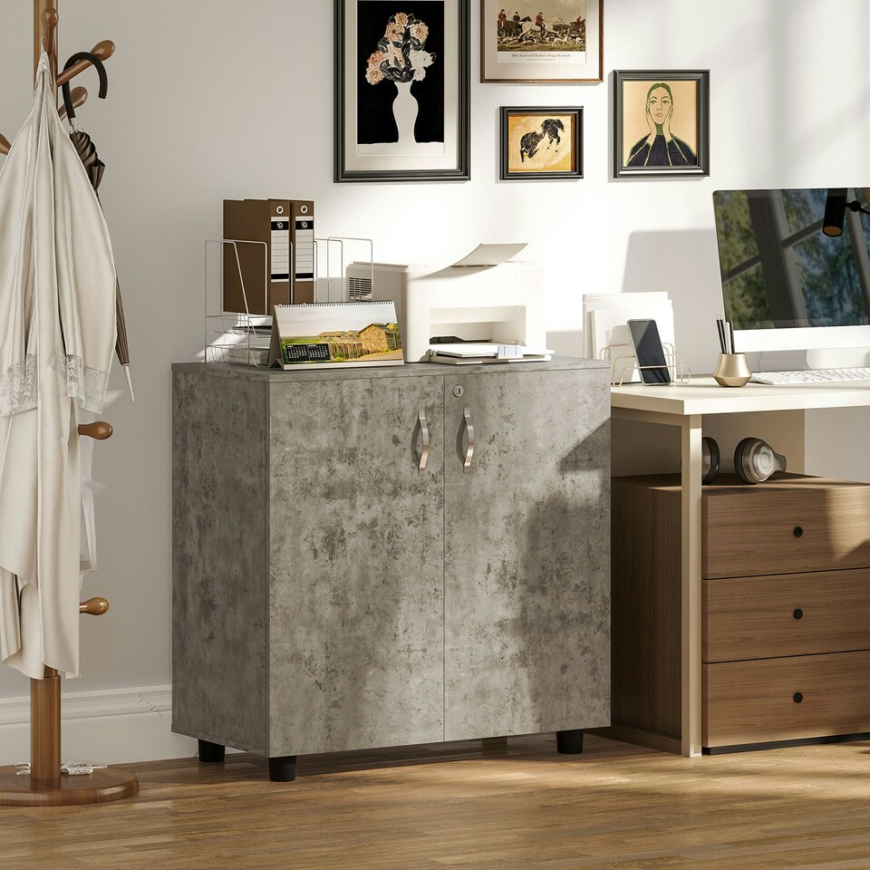 image 1 of Vinsetto 2-Tier Locking Filing Cabinet Office Storage Cabinet, Grey