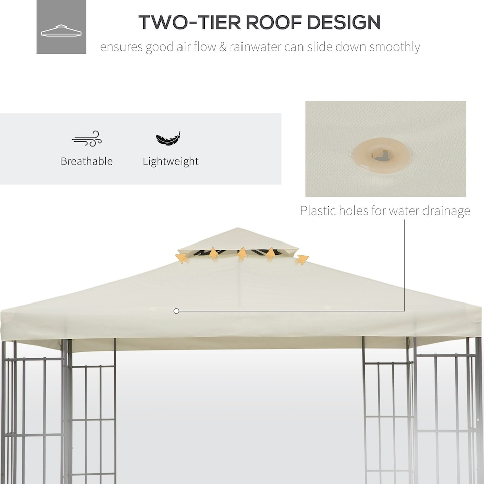 image 1 of Outsunny 3(m) 2 Tier Garden Gazebo Top Cover Replacement Canopy Roof Cream White