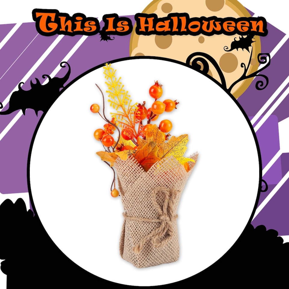 image 1 of vfm-estore Halloween Autumn Floral Burlap Decoration, Orange