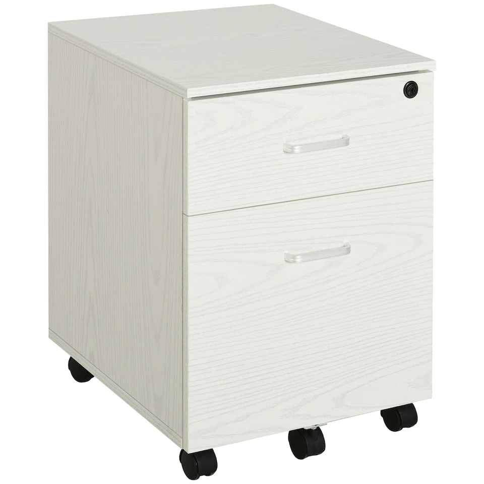 image 1 of Vinsetto 2-Drawer Locking Office Filing Cabinet 5 Wheels Rolling Storage White
