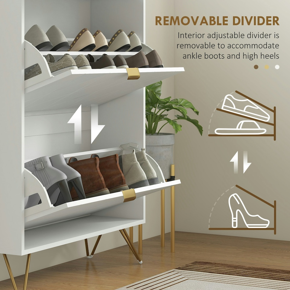 image 1 of HOMCOM Slim Shoe Storage Cabinet with Flip Drawers for Entryway, Hallway, White