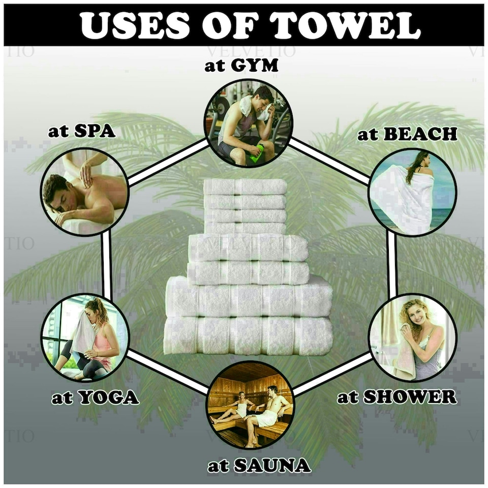 image 1 of VELVETIO 8 Piece Towel Bale Set Boston Shiny Stripe Pattern - 100% Cotton, 450 GSM Silver