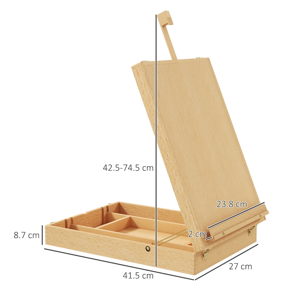 image 1 of Vinsetto Wooden Table Easel Box Hold Canvas up to 61cm Adjustable Sketch Board