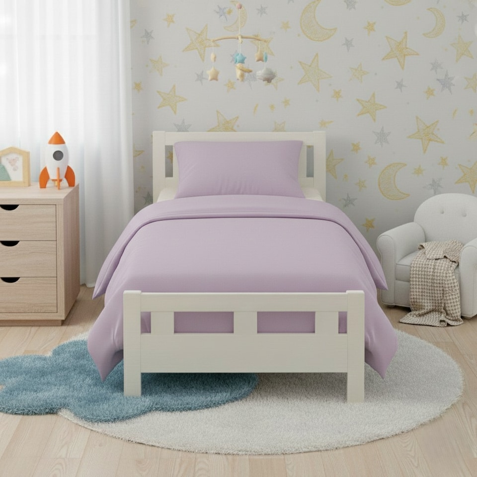 image 1 of Flannelette Cotton Cot Bed Duvet Cover Set Brushed Warm Bedding Set | Purple | Lilac | Toddler