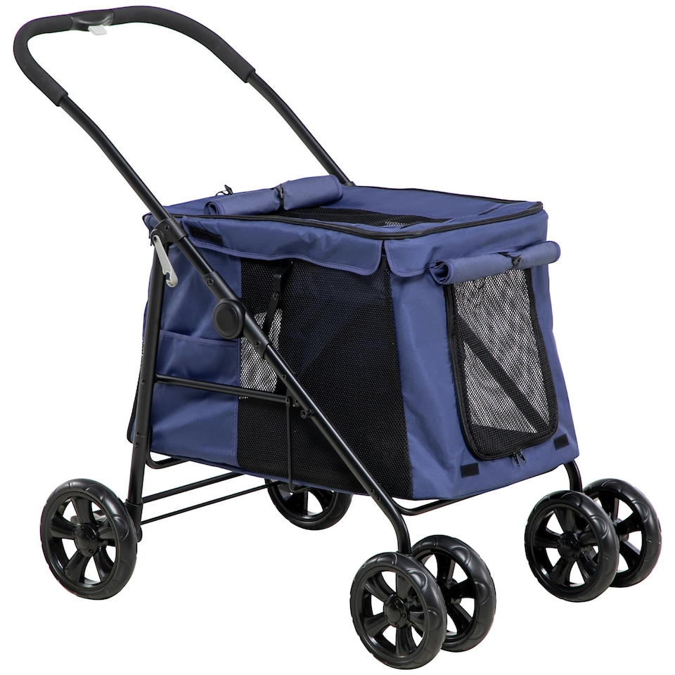 image 1 of PawHut One-click Foldable Pet Stroller w/ Mesh Windows, for Small Pets - Blue