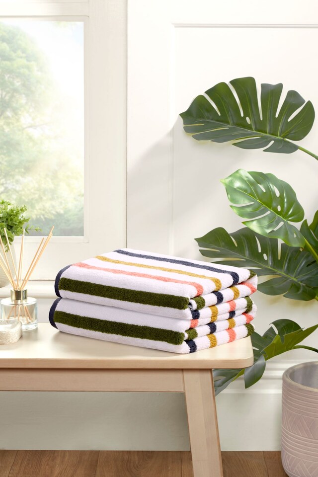 image 1 of Amalfi Cotton Towels Striped Luxury Soft Quick Dry Absorbent | Multi | Hand towel | 1