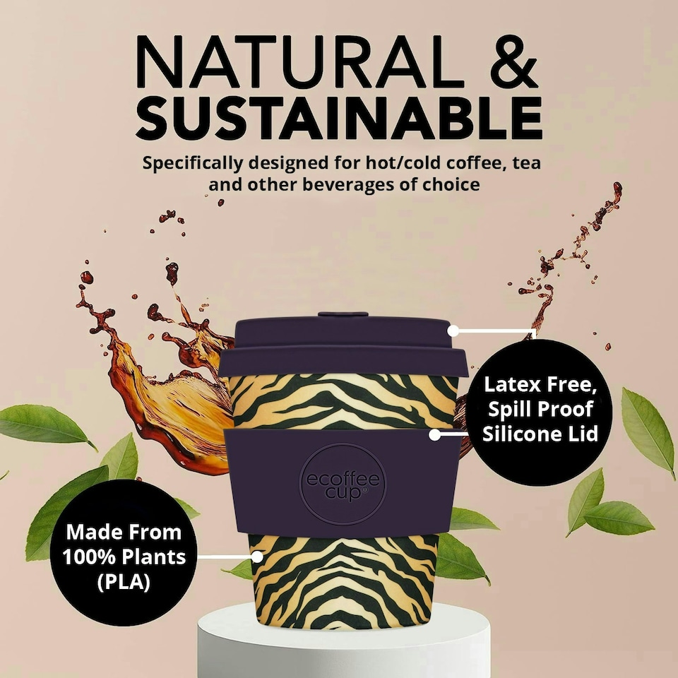 image 1 of Ecoffee Cup 8oz 240ml Reusable Eco-Friendly 100% Plant Based Coffee Cup with Silicone Lid & Sleeve - Melamine Free Travel Mug N/A | Colchesterfield
