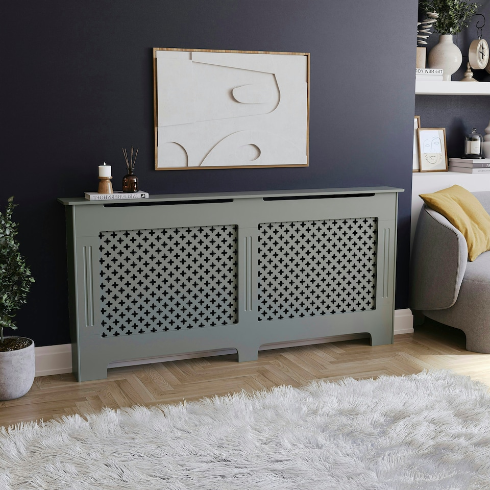 image 1 of Vida Designs Oxford Radiator Cover Painted MDF Cabinet, Grey, 172cm