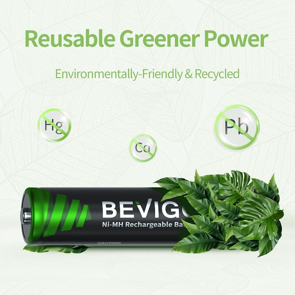 image 1 of Bevigor AAA Rechargeable Batteries 8 Pack - 1100mAh 1500 Cycles NiMH Triple A Batteries, 1.2V NiMH Low Self Discharge Rechargeable AAA Ni-MH Battery