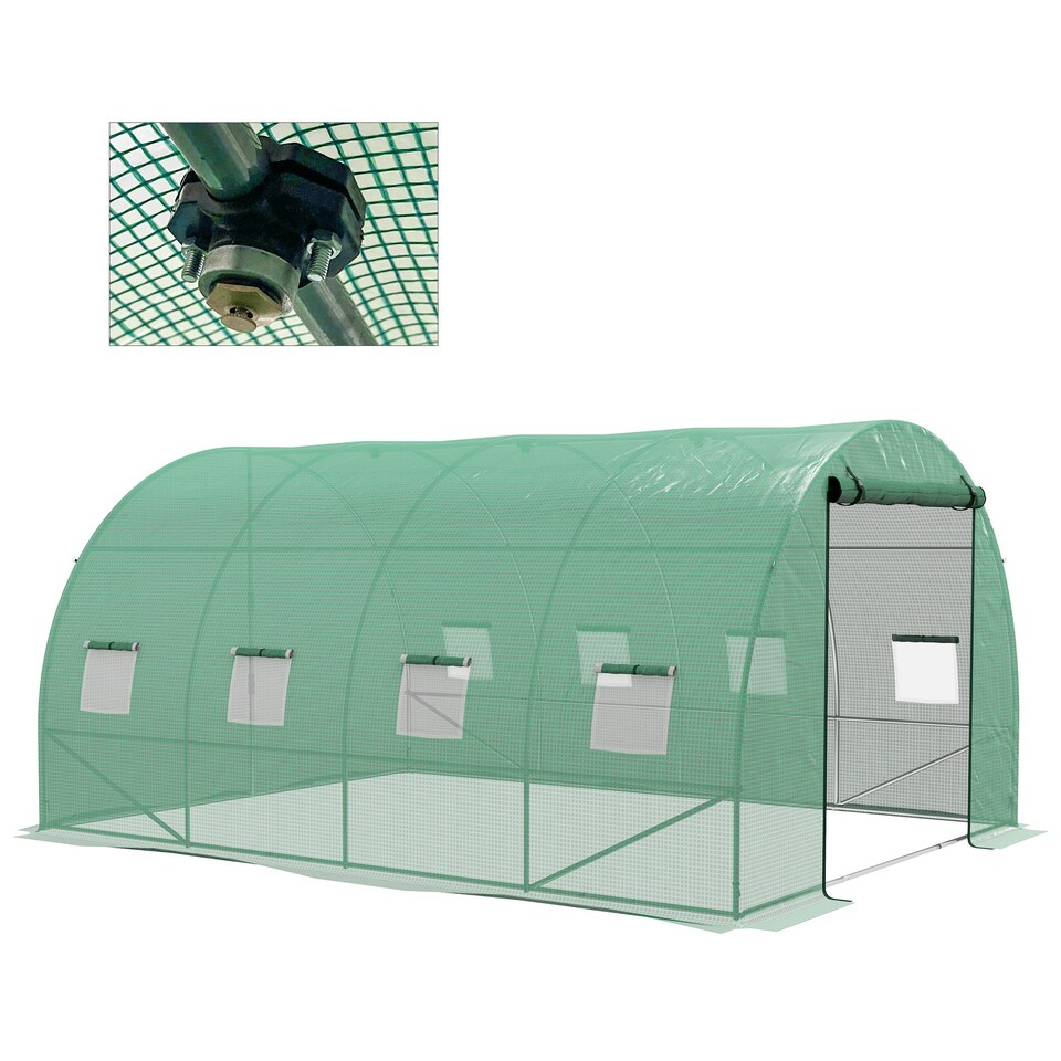 image 1 of Outsunny Polytunnel Green House with Sprinkler System, Wide Door, 4 x 3(m)