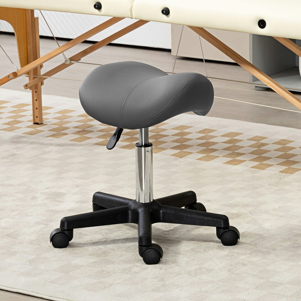 image 1 of HOMCOM Saddle Stool Adjustable Rolling Salon Chair for Massage Spa Beauty Grey Grey