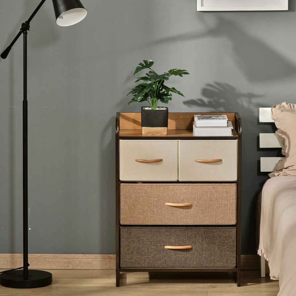 image 1 of HOMCOM Closet Dresser, Dresser Tower With 4 Easy Pull Fabric Drawer Steel Frame