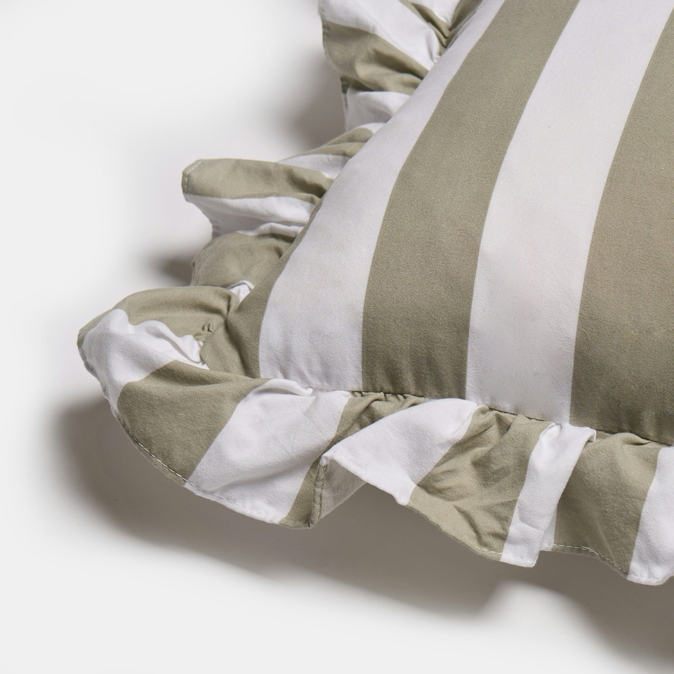 image 1 of OHS 4 Pack Stripe Frill Edge Soft Plush Cosy Cushion Covers Green | Sage