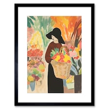 Flower Market Danish Pastel Aesthetic Watercolour 9x7" Black Framed Wall Art Print