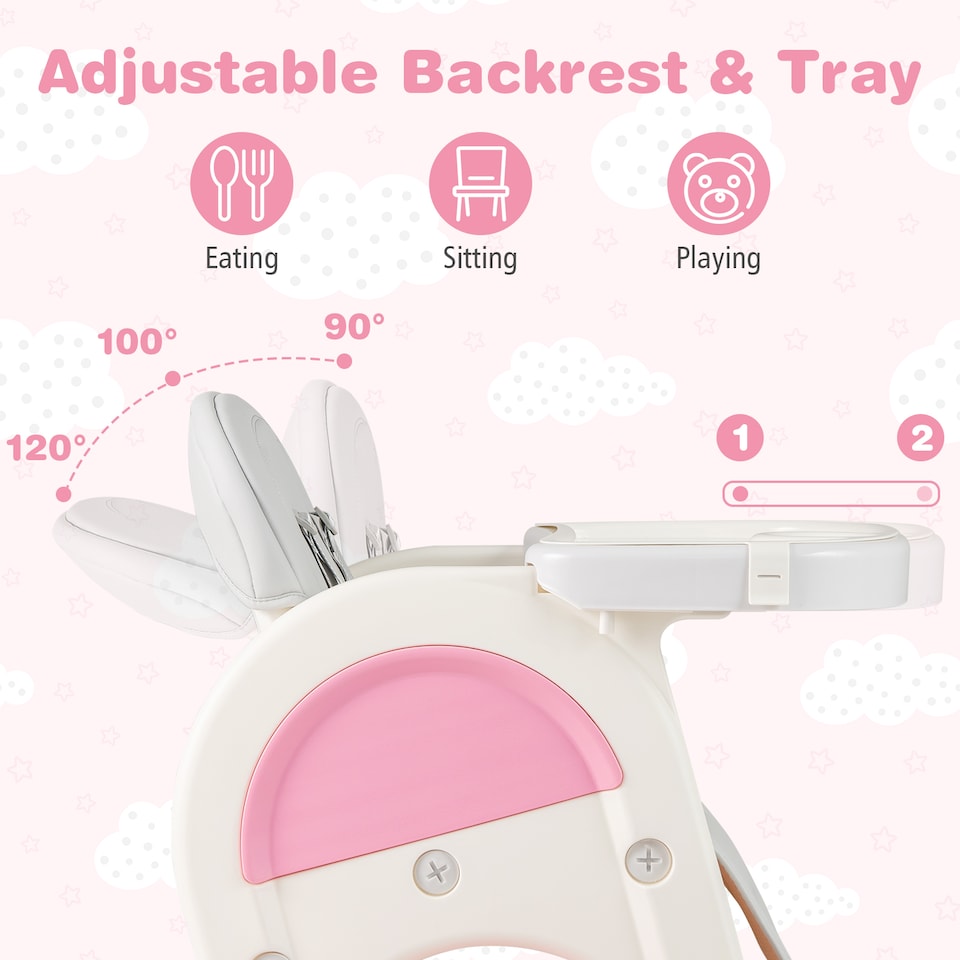 image 1 of COSTWAY Convertible Baby High Chair Baby Feeding Chair With Double-layer Tray-Pink