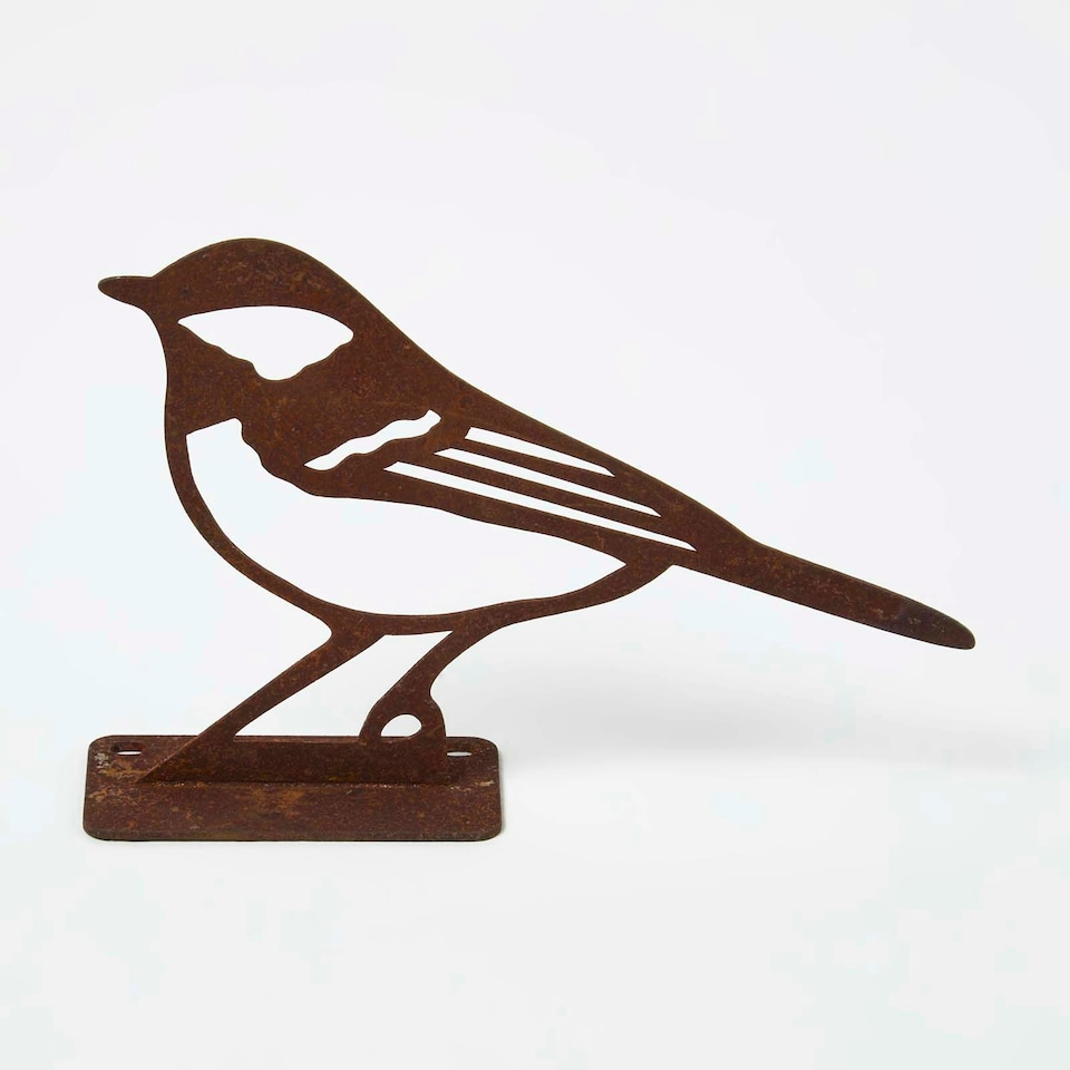 image 1 of Homescapes Steel Great Tit Fence Topper Brown