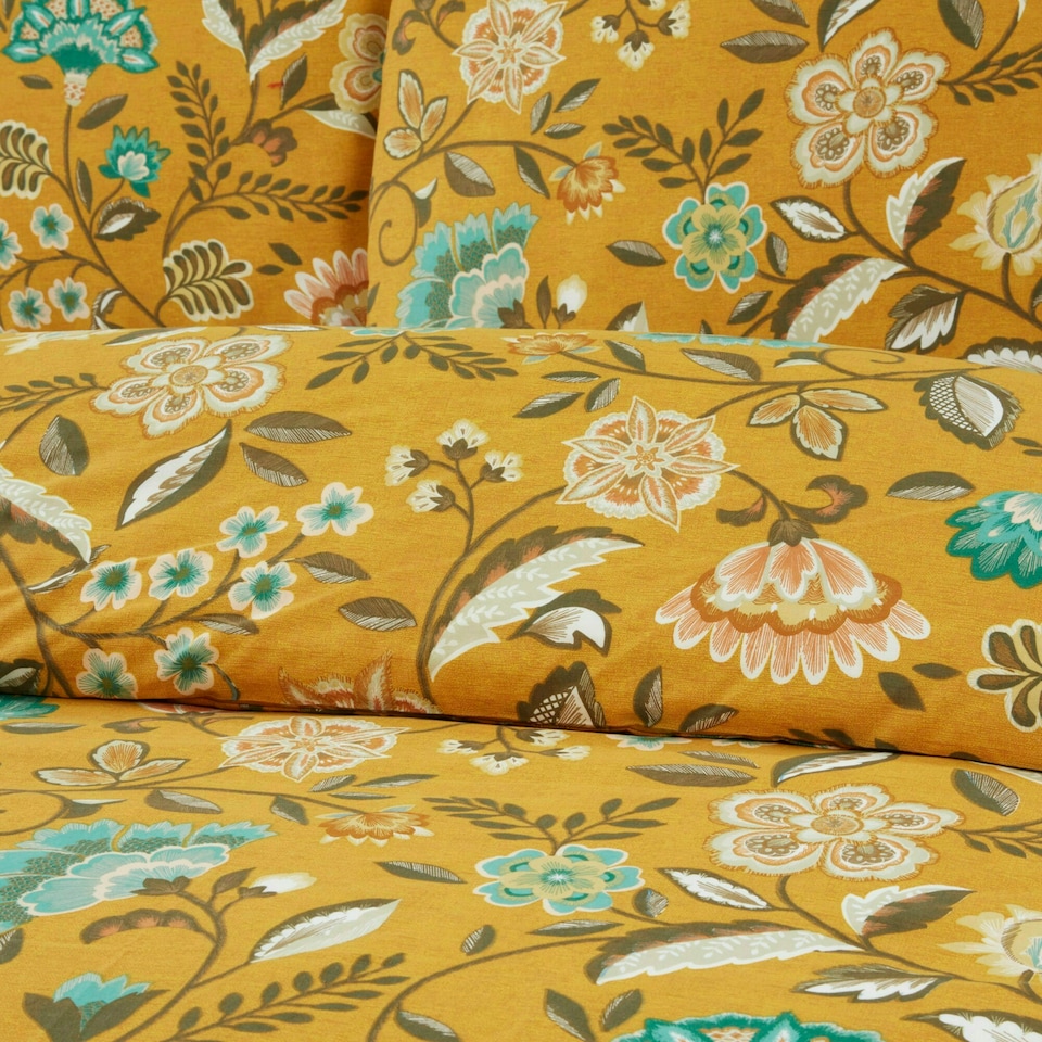 image 1 of Portfolio Home Marla Floral Soft Easy Care Bed Linen Bedding Duvet Cover Quilt Set With Pillow Case Yellow | King