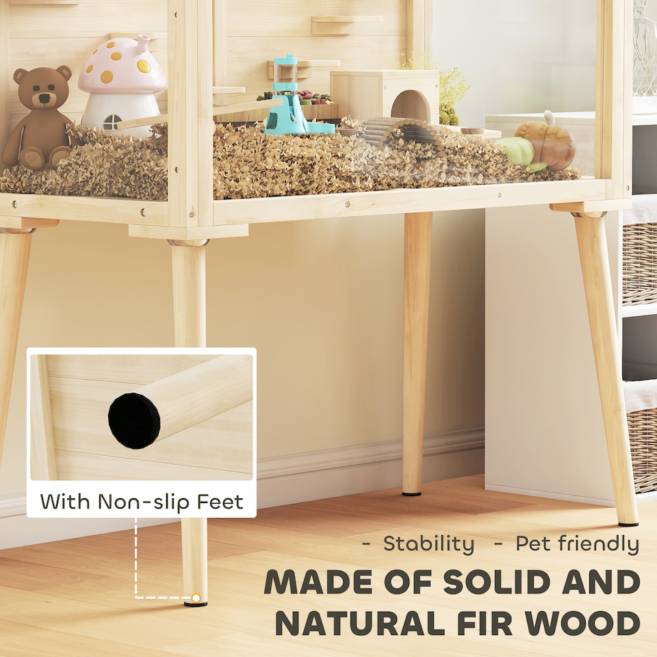 image 1 of PawHut Wooden Hamster Cage, Gerbils Cage with Openable Top and Seesaws