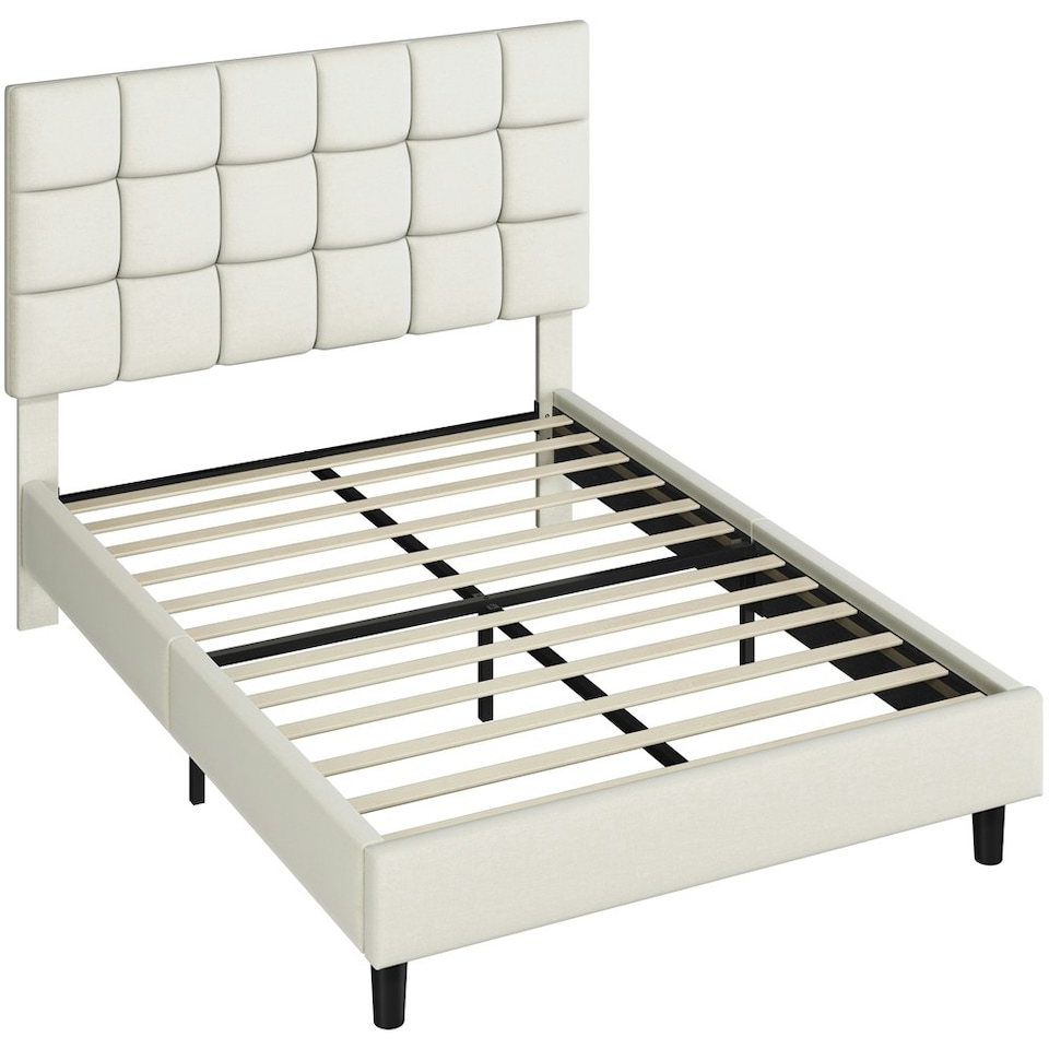 image 1 of Yaheetech 135 cm W x 190 cm L Upholstered Bed Frame Beige