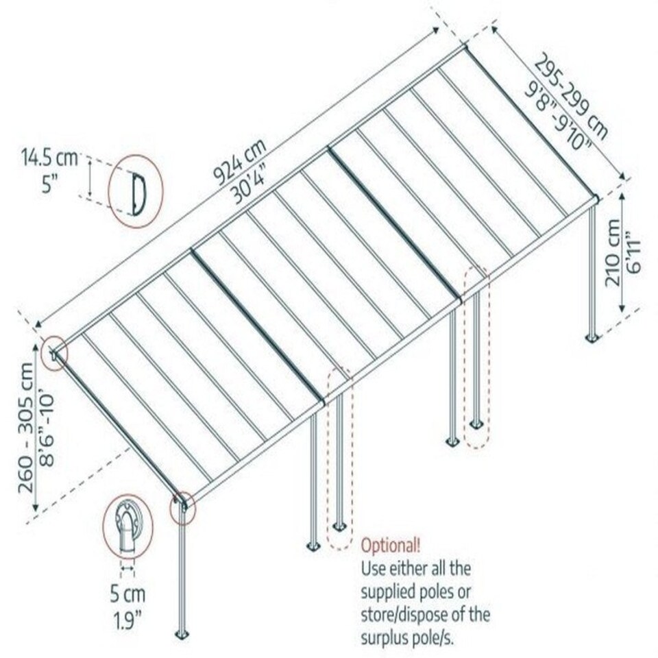 image 1 of Patio Cover Sierra 3 x 9.15 Clear - Polycarbonate - L924 x W299 x H305 cm - White White