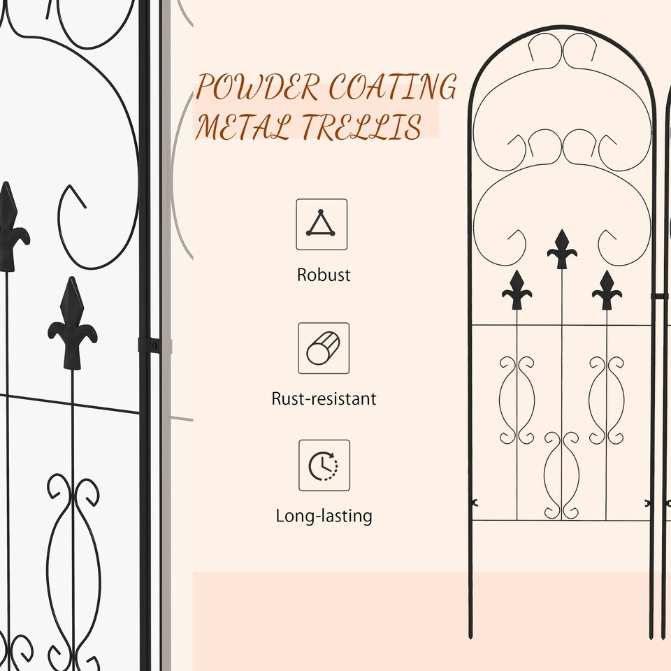 image 1 of Outsunny Set of 2 Metal Trellis for Climbing Plants, Scrolls Design, 45 x 150cm