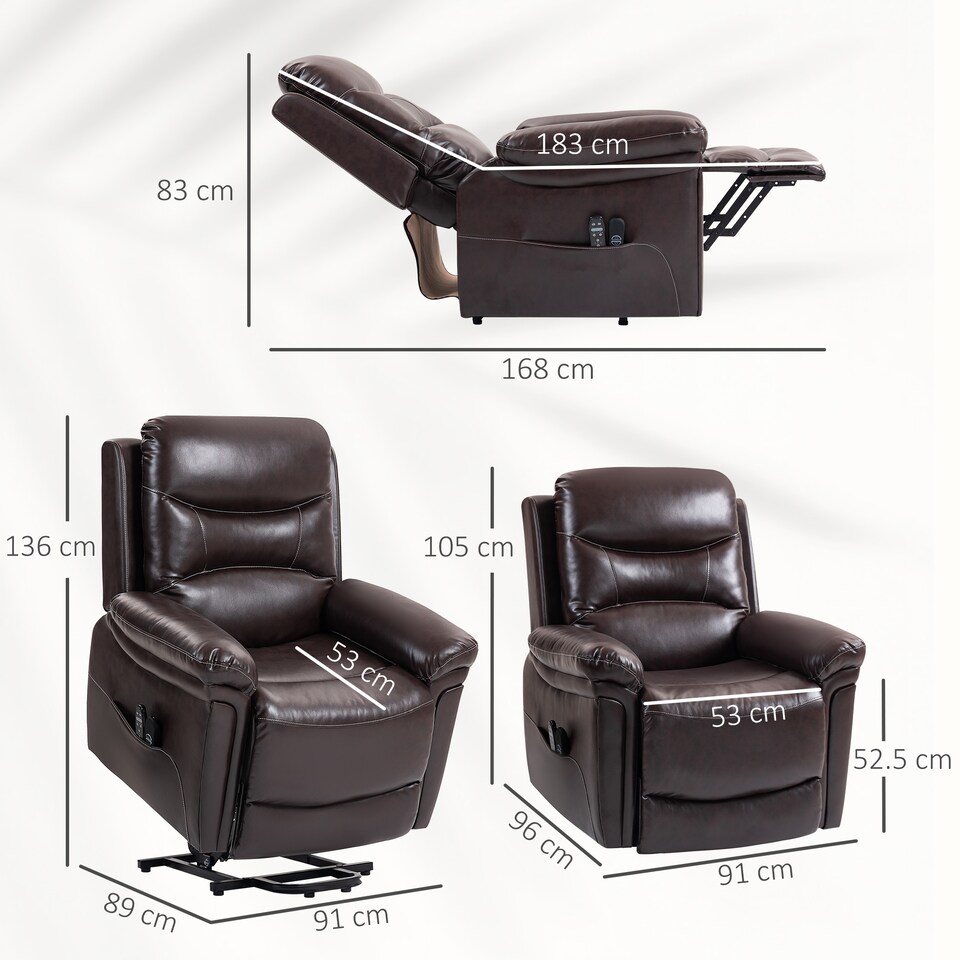image 1 of HOMCOM Massage Recliner Chair, Lift Chair with Heat, USB, Remote, Brown