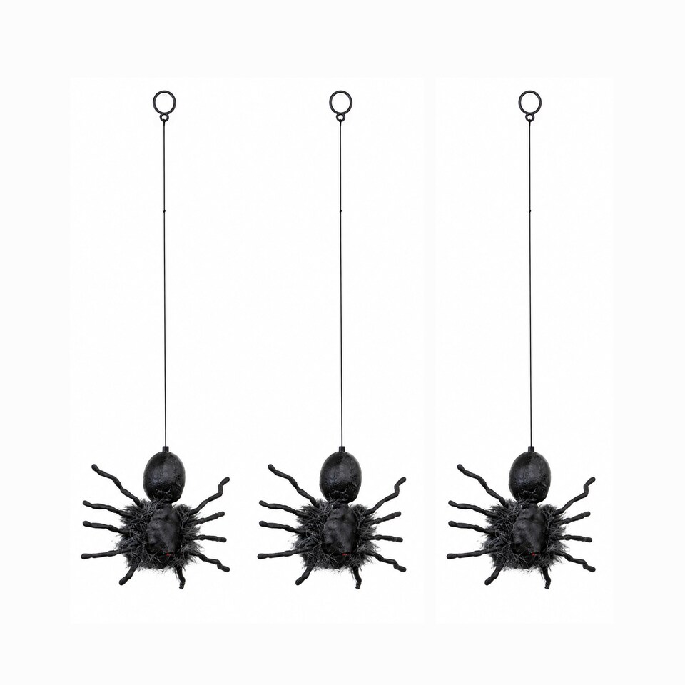 image 1 of 3 Pack of 2ft Battery Operated Dropping Dangling Halloween Spider Animatronic Decoration
